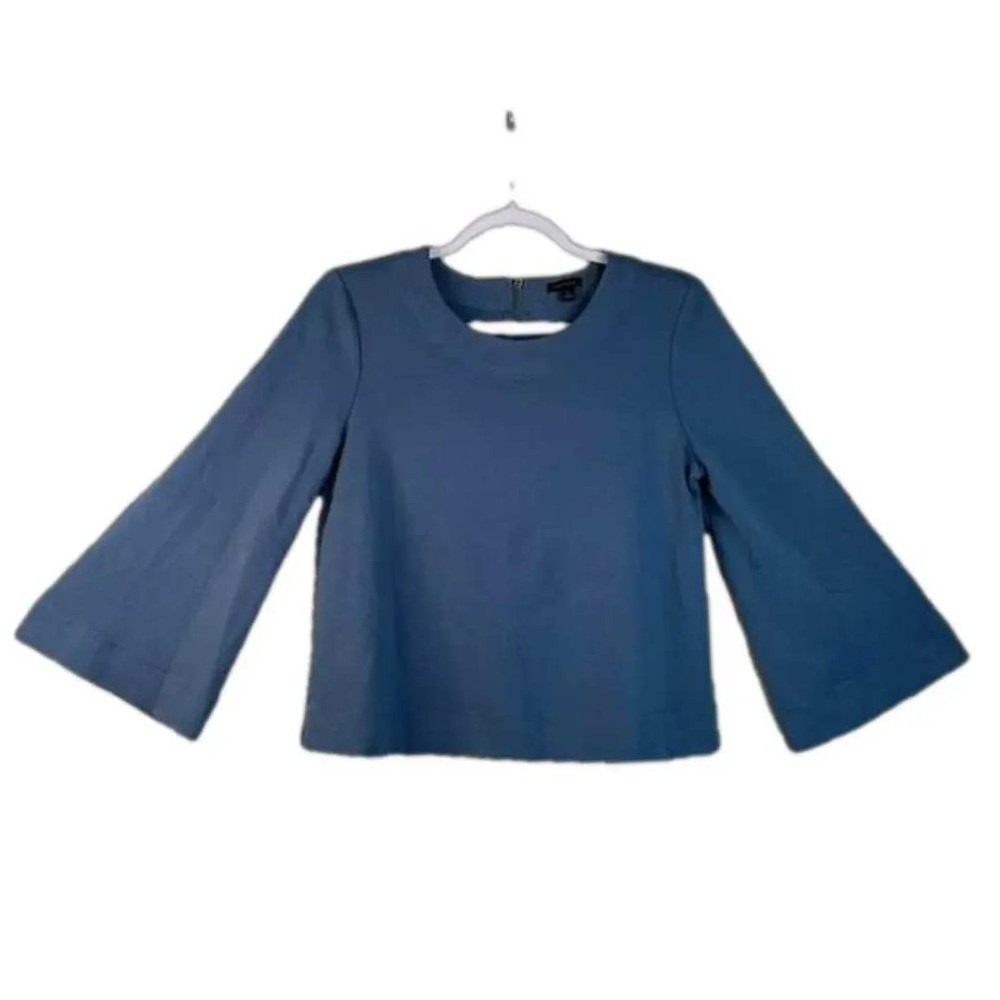 ANN TAYLOR Medium‎ Slate Blue Boho Blouse Flowy Casual Feminine